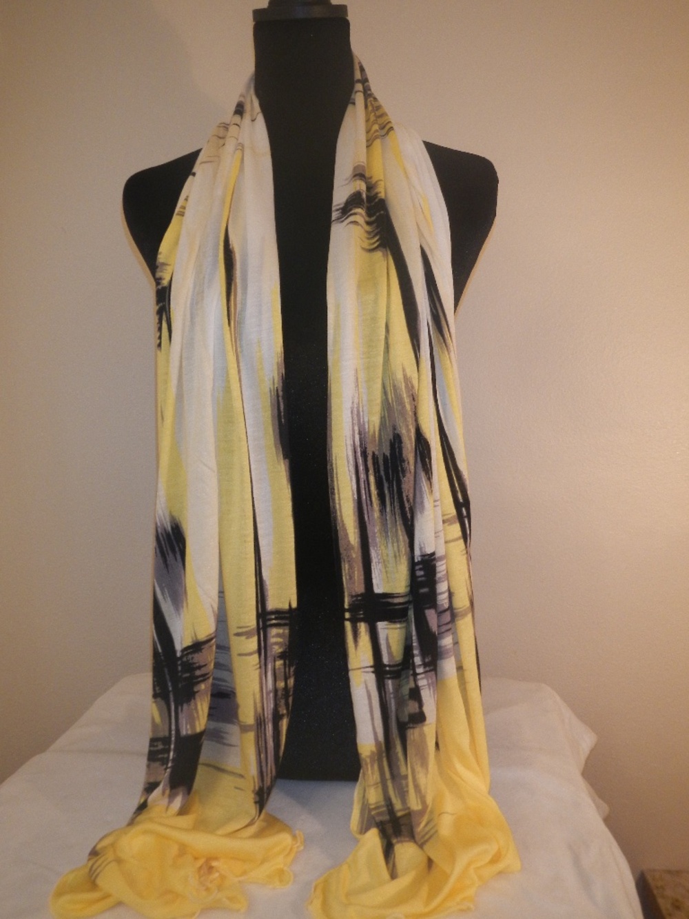 Lightweight Scarf Yellow Brushstroke Print Statement